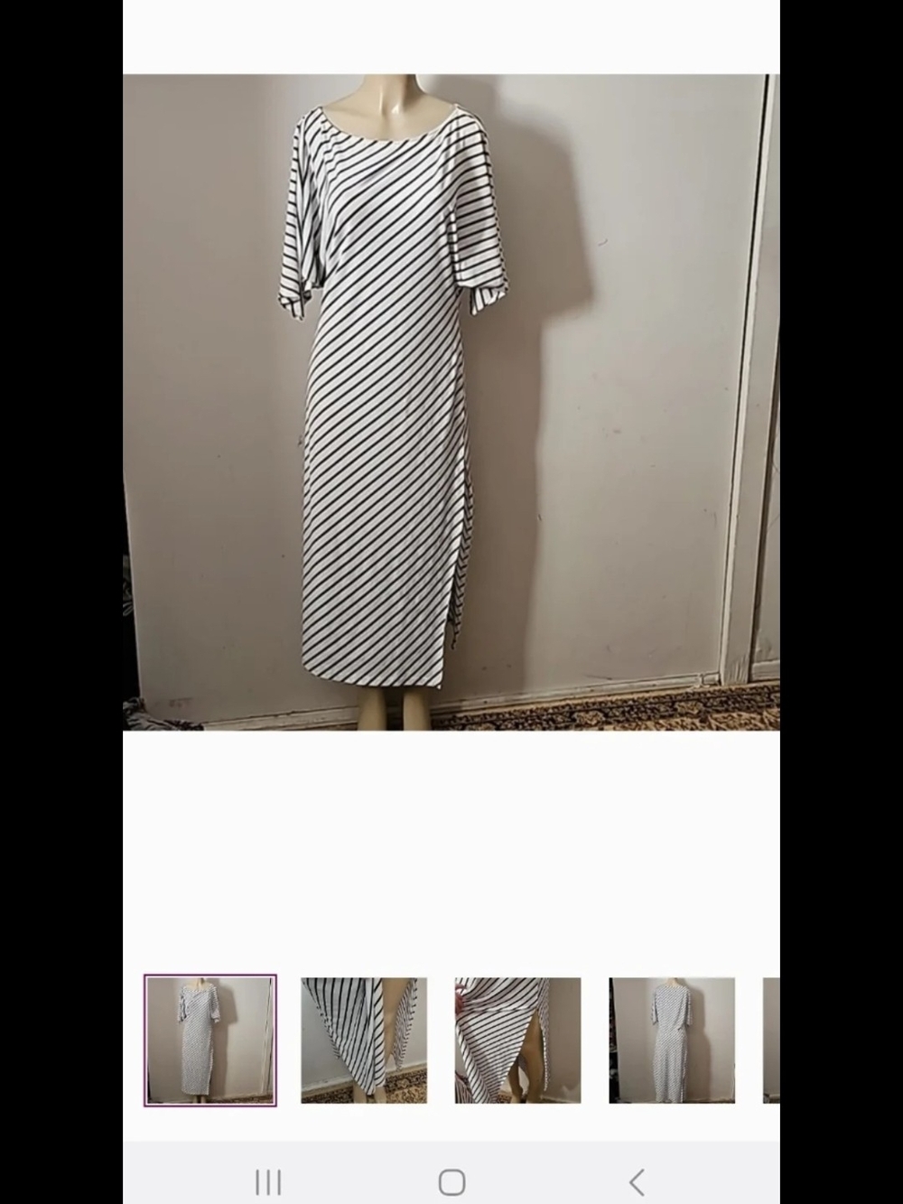 Diagonal Stripe White and Black Maxi Dress